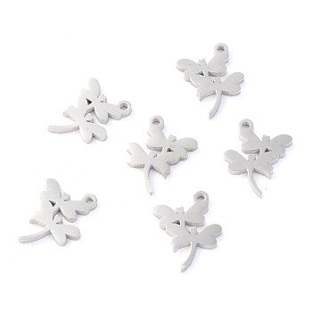 304 Stainless Steel Charms, Laser Cut, Dragonfly, Stainless Steel Color, 10.5x8x1.1mm, Hole: 1mm