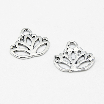 Tibetan Style Alloy Charms, Lotus Flower, Cadmium Free & Lead Free, Antique Silver, 16x15x2mm, Hole: 1.5mm, about 1500pcs/1000g