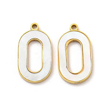 304 Stainless Steel Pave Shell Pendants, Hollow Oval Charms, Real 14K Gold Plated, 17x9.5x1.5mm, Hole: 1.2mm
