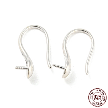 925 Sterling Silver Hoop Earring Findings, for Half Drilled Baroque Pearl Beads, Silver, 16.5x5mm, Pin: 0.8mm
