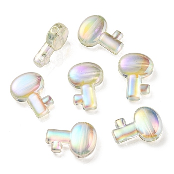 UV Plating Rainbow Iridescent Transparent Acrylic Beads, Key, Mixed Color, 26.5x19x7.5mm, Hole: 2.7mm