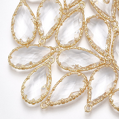 Golden Clear Teardrop Brass+Glass Pendants