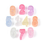 Luminous Frosted Transparent Acrylic Beads, Large Hole Beads, Number 0~9, with Glitter Powder, Glow in the Dark, Mixed Color, 10.5~24.5x21.5~22.5x11.8mm, Hole: 6.5mm, about 235pcs/500g(TACR-T029-21M)