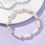 Natural Baroque Keshi Pearl & Brass Beaded Stretch Bracelets for Women, Rice, Real 18K Gold Plated, White, Inner Diameter: 2.13 inch(5.4cm)(BJEW-JB13685)