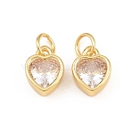 Valentine's Day Brass Micro Pave Clear Cubic Zirconia Charms, Heart Charms, Rack Plating, Long-Lasting Plated, Lead Free & Cadmium Free, Real 18K Gold Plated, 10x7.5x4.5mm, Hole: 3mm(KK-H292-52A-G)