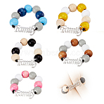 Word Family Wood Beaded Napkin Ring, with Leather Cord, Napkin Holder Ornament, for Place Settings, Wedding & Party Decoration, Mixed Color, Inner Diameter: 30mm, 5pcs/set(AJEW-PH01544)