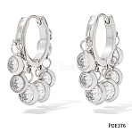 304 Stainless Steel Cubic Zirconia Flat Round Tassel Chandelier Earrings, Stainless Steel Color, Clear, 25.6mm(FS-WG9F9FA-04)