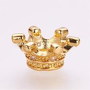 Brass Micro Pave Cubic Zirconia Beads, Crown, Golden, 14x7mm, Hole: 5mm(ZIRC-G099-25G)
