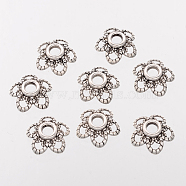 5-Petal Flower Tibetan Silver Fancy Bead Caps, Lead Free & Cadmium Free, Antique Silver, about 11.2mm in diameter, hole: about 2mm(AA484)