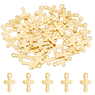 304 Stainless Steel Tiny Cross Charms, Real 18K Gold Plated, 12x7x0.8mm, Hole: 1.2mm, 50pcs/box(STAS-UN0052-53)
