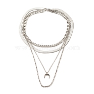 304 Stainless Steel Chains Multi Layered Necklace with Crescent Moon Pendant for Men Women, Stainless Steel Color, 15.75 inch(40cm)(NJEW-JN03890)