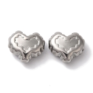 Non-Tarnish 304 Stainless Steel Beads, Heart, Stainless Steel Color, 15x13x7mm, Hole: 1.2mm(STAS-I305-200P)