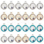 60Pcs 3 Style Alloy Pendants, with Crystal Rhinestone and Blue Enamel, Flat Round with Tree of Life and Evil Eye, Mixed Color, 17x14x2.5mm, Hole: 2mm, 20pcs/style(ENAM-NB0001-83)