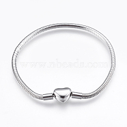 304 Stainless Steel European Style Round Snake Chains Bracelet Making, with Clasps, Stainless Steel Color, 7-7/8 inch(20cm), 3mm(STAS-I097-004A-P)