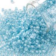 TOHO Round Seed Beads, Japanese Seed Beads, (976) Inside Color Crystal/Neon Ice Blue Lined, 8/0, 3mm, Hole: 1mm, about 1110pcs/50g(SEED-XTR08-0976)