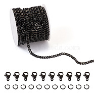Pandahall DIY Chain Bracelet Necklace Making Kit, Including 304 Stainless Steel Heart Link Chains & Jump Rings & Clasps, Electrophoresis Black, Chain: 5M/bag(DIY-TA0005-90)