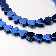 Electroplate Non-magnetic Synthetic Hematite Bead Strands, Heart, Blue Plated, 6x6x2mm, Hole: 1mm, about 71pcs/strand, 15.7 inch(X-G-F300-23C-05)