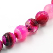 Dyed Natural Striped Agate/Banded Agate Faceted Round Bead Strands, Camellia, 8mm, Hole: 1mm, about 48pcs/strand, 15.4 inch(G-O038-13)