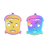 Ion Plating(IP) 201 Stainless Steel Pendants, Halloween Style, Human Face, Rainbow Color, 27x21x1mm, Hole: 1.4mm(STAS-N098-087M)