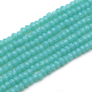 Opaque Glass Beads Strands, Imitation Jade, Faceted, Rondelle, Medium Turquoise, 2~2.5x1.5mm, Hole: 0.5mm, about 200pcs/strand, 12.2 inch(X-GLAA-R200-B02)