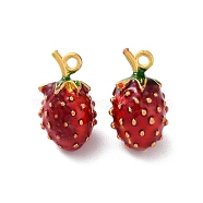 Alloy Enamel Pendants, Cadmium Free & Nickel Free & Lead Free, Matte Gold Color, Strawberry, 17.5x10x10mm, Hole: 1.5mm(FIND-O003-12G-MG)