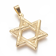 304 Stainless Steel Pendants, for Jewish, Star of David, Golden, 33x25x3mm, Hole: 4x6mm(STAS-F210-13G)