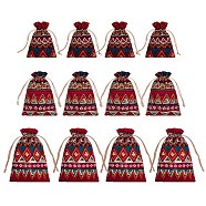 Burlap Pouches, Polyester Drawstring Bags, Stripe Pattern, Red, 13.8~22.7x10~17.4cm, 12pcs/set(ABAG-SZ0001-08)