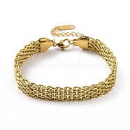 304 Stainless Steel Mesh Chain Bracelet for Men Women, Golden, 6-7/8 inch(17.4cm)(BJEW-P286-02G)