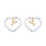 201 Stainless Steel Pendants, Hollow, Heart with Letter A~Z, Real Gold Plated & Stainless Steel Color, Letter.Y, 29x29.5x1mm, Hole: 2mm, A~Z: 12x8~10.5x1mm(STAS-N090-LA894-Y-P)