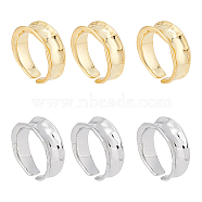 6Pcs 2 Colors Brass Wave Open Cuff Ring for Women, Platinum & Light Gold, US Size 5 1/4(15.9mm), 3pcs/color(RJEW-UN0002-32)