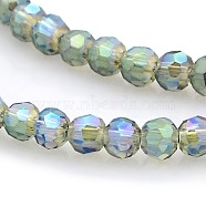 Full Rainbow Plated Glass Faceted(32 Facets) Round Spacer Beads Strands, Cadet Blue, 3mm, Hole: 1mm, about 100pcs/strand, 11.5 inch(GLAA-A027-3mm-FR02)