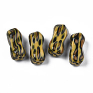 Two Tone Acrylic Beads, with Leopard Pattern, Imitation Gemstone, Twist, Peru, 30x15.5x14.5mm, Hole: 2mm(OACR-S038-020)