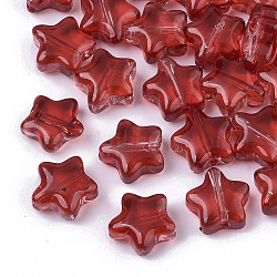 Transparent Spray Painted Glass Beads, Star, FireBrick, 8x8x4mm, Hole: 0.8~1mm(GLAA-N035-01-E01)