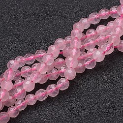 Natural Rose Quartz Beads Strands, Faceted,  Round, Pink, 4mm, Hole: 1mm, about 46pcs/strand, 7.8 inch(G-G099-F4mm-15)