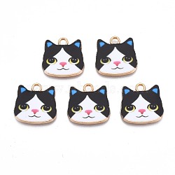 Printed Alloy Pendants, Cadmium Free & Nickel Free & Lead Free, Light Gold, Cat Head, Dodger Blue, 17x17.5x1.5mm, Hole: 2mm(PALLOY-N168-002A)