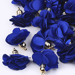 Cloth Pendants, with CCB Plastic, 6-Petal, Flower, Golden, Blue, 26~27x17~28mm, Hole: 1.6mm(FIND-S300-01D)