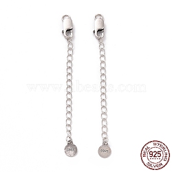 925 Sterling Silver Chain Extenders, with Lobster Claw Clasps & Charms, Flat Round, Antique Silver, 64x2.5mm, Hole: 2.4mm(STER-D036-35AS)