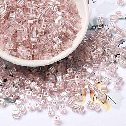 Glass Seed Beads, Transparent Lustered Glass, Square Hole, Square, Misty Rose, 4x4x4mm, Hole: 1.2mm, 5000pcs/pound(SEED-H002-F-1139)