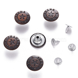 Iron Button Pins for Jeans, Garment Accessories, Flat Round with Pattern, Red Copper, 17x7.5mm, Hole: 1.8mm, Pin: 7.5x8mm, Knob: 2.5mm, 2pcs/set(BUTT-Q044-15R)
