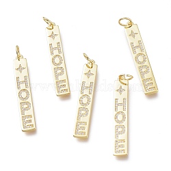 Brass Micro Pave Clear Cubic Zirconia Pendants, Inspirational Message Pendants, with Jump Rings, Long-Lasting Plated, Rectangle & Word Hope & Star, Golden, 38x6x1mm, Hole: 5mm(ZIRC-I048-13G)
