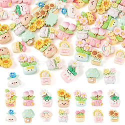 48Pcs 2 Styles Opaque Resin Cabochons, Potted Plant, Mixed Color, 15.5~26x15~20x7~8.5mm(RESI-TA0005-56)