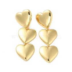 Long-Lasting Plated Brass Triple Heart Long Dangle Stud Earrings for Women, Cadmium Free & Lead Free, Real 18K Gold Plated, 61x20mm, Pin: 1mm(EJEW-K093-28G)
