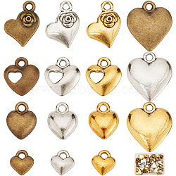 SUNNYCLUE 90Pcs 15 Style Tibetan Style Alloy Pendants, Heart, Mixed Color, 8~16x7~14x2.5~4.5mm, Hole: 1~2mm, 6pcs/style(TIBEP-SC0002-13)