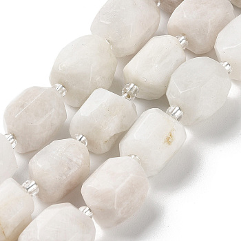 Natural White Moonstone Beads Strands, Nuggets, Faceted, with Seed Beads, 14~17x11~14x9~13.5mm, Hole: 1mm, about 20~22pcs/strand, 15.16~15.75 inch(38.5~40cm)