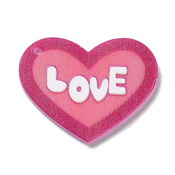 Valentine's Day Acrylic Pendants, Heart with LOVE, Pale Violet Red, 22x28x2mm, Hole: 1.4mm