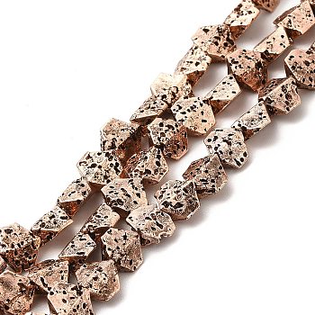 Electroplated Natural Lava Rock Beads Strands, Hexagon, Copper Plated, 5.5x6.5x3mm, Hole: 1mm, about 67~70pcs/strand, 14.57~15.08 inch(37~38.3cm)