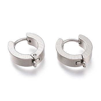 201 Stainless Steel Huggie Hoop Earrings Findings, with Vertical Loop, with 316 Surgical Stainless Steel Earring Pins, Ring, Stainless Steel Color, 15x13x4mm, Hole: 1.4mm, Pin: 1mm