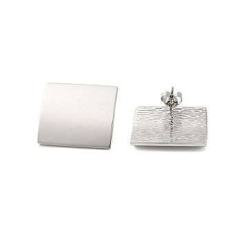 304 Stainless Steel Square Stud Earrings for Women, Stainless Steel Color, 22.5x23.5mm