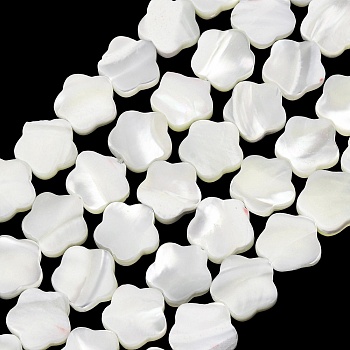 Natural Trochid Shell/Trochus Shell Beads Strands, Flower, White, 9.5~10x10x2~2.5mm, Hole: 0.5mm, about 19pcs/strand, 7.20''(18.3cm)