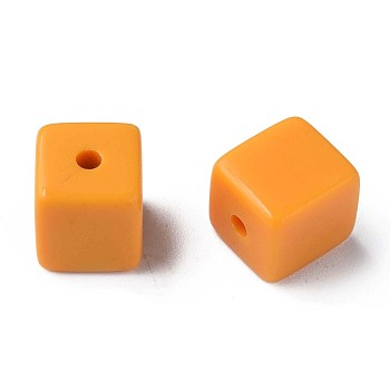 Opaque Acrylic Beads, Cube, Orange, 10.5x9.5x9.5mm, Hole: 2mm, about 490pcs/500g